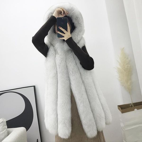 

women's fur & faux autumn winter fashion women clothes real hooded vest slim warm vests coats manteau femme hiver zl576, Black