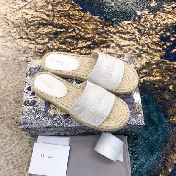 

slipper spring and summer 2021 new fisherman's shoes canvas embroidery rattan weaving leisure lady lazy flip flopzly, Black