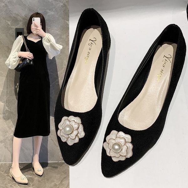 

sandals 2021 spring and summer products, temperament flowers high heels shallow mouth pointed simple single shoes vz6c, Black