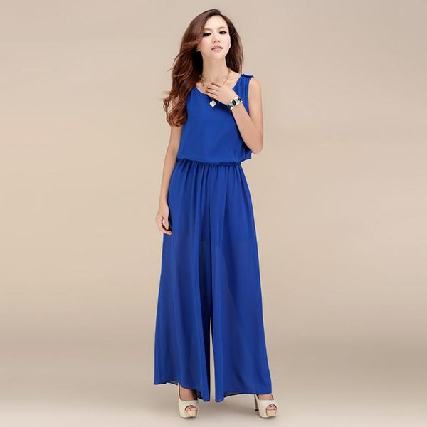 

women's jumpsuits & rompers chiffon jumpsuit nice women summer sleeveless playsuit lace patchwork long pants loose blue black tunic ove, Black;white