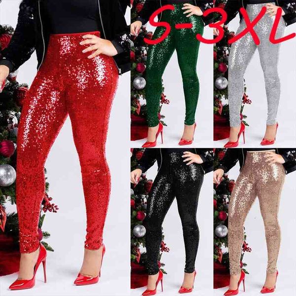 

Women Shiny Sequin Slim Leggings Pants Ladies Sexy Clubwear Trousers High Waist Leggings Elastic Sexy Plus Size Trousers, Black;white