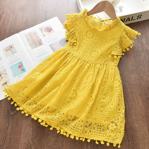 

melario cute girl dresses little girls clothing tassel hollow out princess dress kids clothes children's clothes party vestidos 210412, Red;yellow