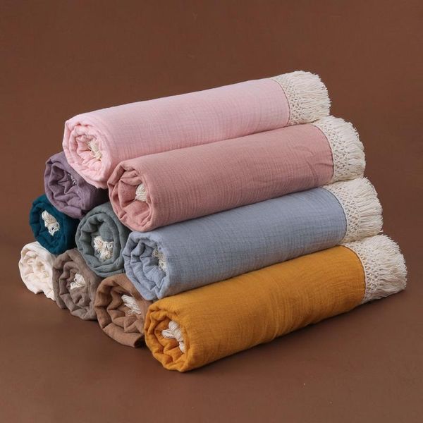 

cotton born tassel blankets swaddle warp baby pography props bath towel & swaddling