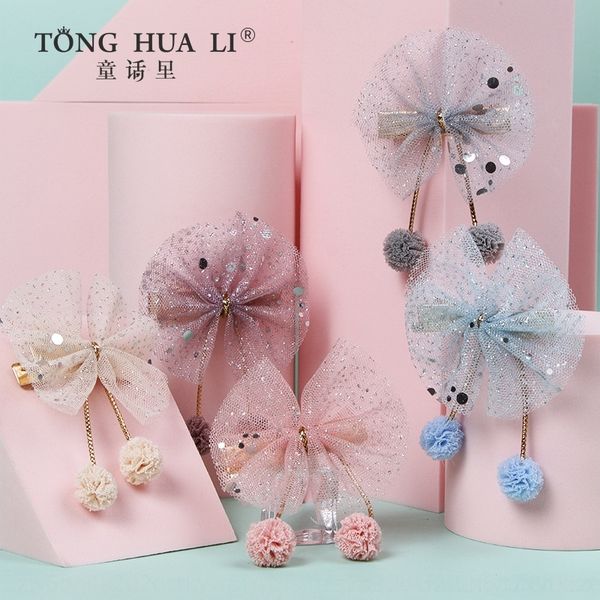 

6e8i 2020 korean butterfly butterfly temperament lovely children's clips hairpin ice and barrettes snow wonderland ins gossamer baby bow ha, Golden;silver