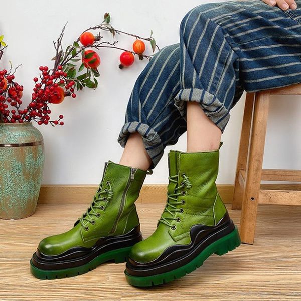 

boots winter warm shoes genuine leather women zip plush round toe wedges lace-up handmade fashion ankle platform mujer, Black