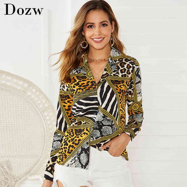 

women and blouse leopard print long sleeve vintage blouse turn down collar office shirt for lady plus size blusa 210414, White