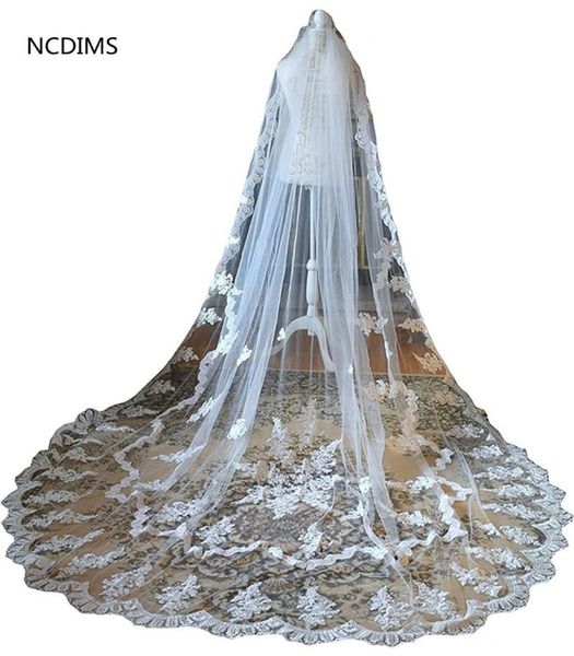 

bridal veils 2021 white wedding with lace appliqued cathedral length comb real pictures veil, Black