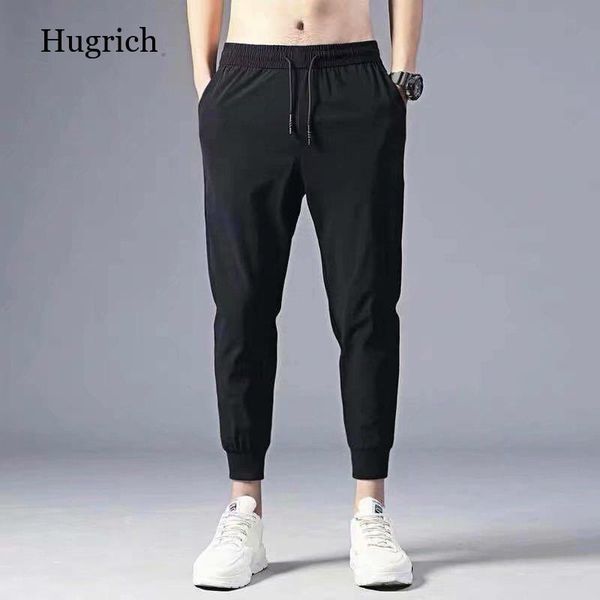 

men's pants 2021 summer thin ice silk casual breathable mesh quick drying sports sweatpants for men, Black