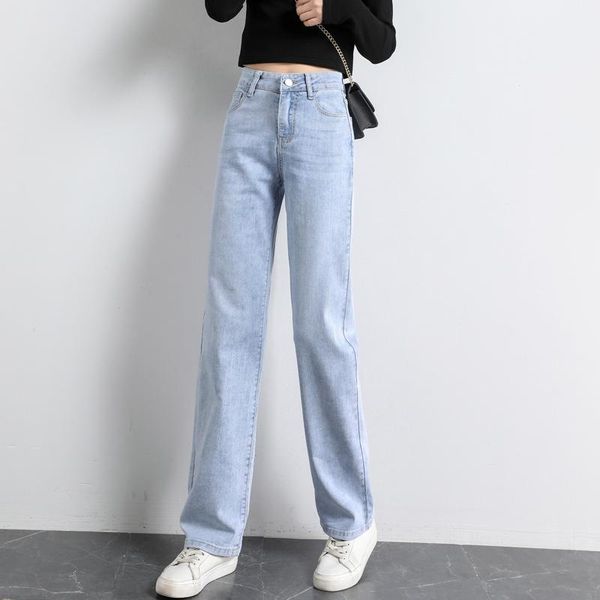 

women's jeans light-colored high-waisted straight summer 2021 micro-bomb small drag chic loose-legged trousers, Blue
