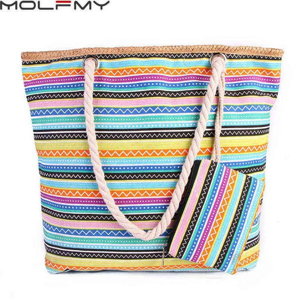 

shopping bags bolso de mano lona para mujer conjunto 2 piezas a rayas colores hombro gran capacidad estilo bohemio informal 220303