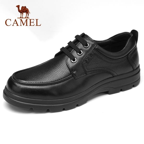 

camel men shoes business men's casual genuine leather shoes comfortable tie office dad shoes high elastic non-slip 210330, Black