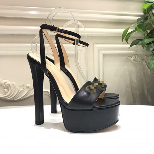 

2021 super high heel women's sandals waterproof platform designer design, leather material shows luxury, Black