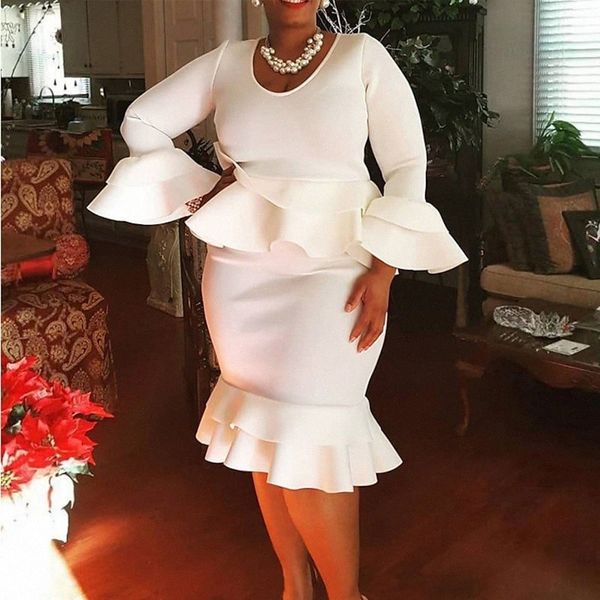 

women's plus size sheath dress solid color ruffle 3/4 length sleeve spring summer work knee length dress dress h3xu#, Black