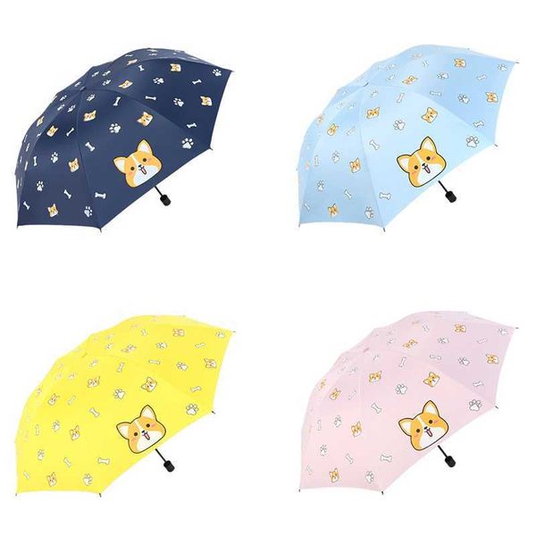 Moda desenhos animados adorável cão corgi guarda-chuva para mulheres uv à prova de chuva guarda-chuva guarda-chuva parasol manual dobrável guarda-chuvas 2021 h1015