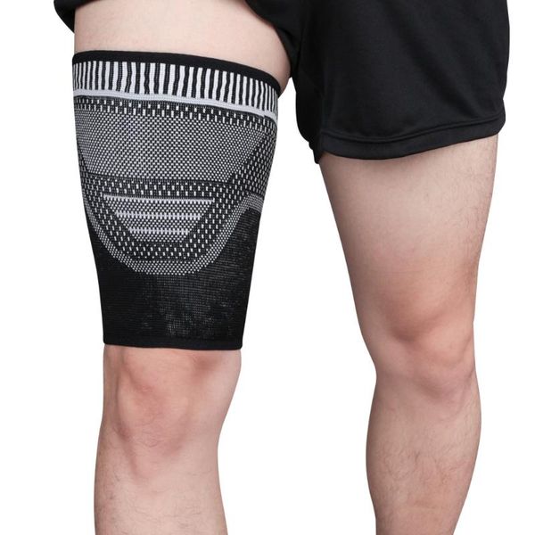 

elbow & knee pads 1pc breathable anti-sweat anti-slip compression thigh protector upper leg cover sportswear legwarmers, Black;gray