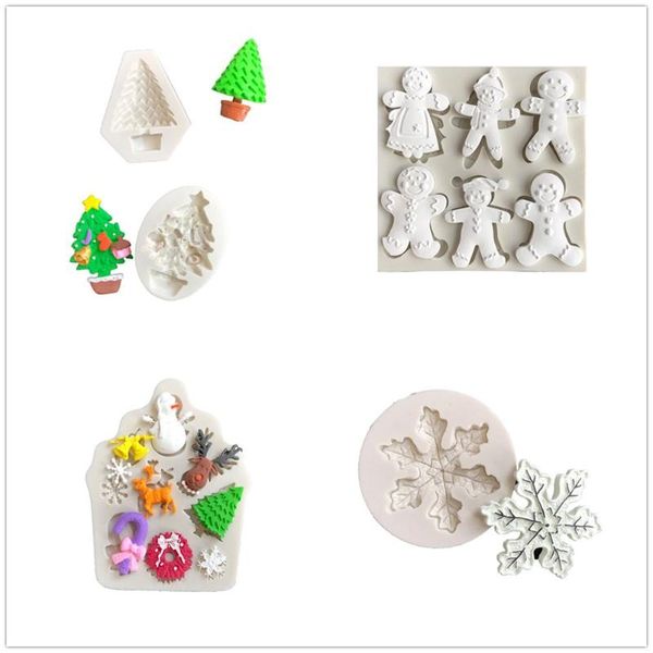 

cake tools 1pcs chocolate gumpaste mold christmas tree snowman snowflower silicone fondant decorating