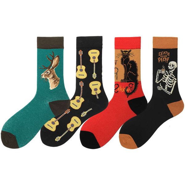 

2019 autumn and winter new fashion socks animal pattern men's medium cotton, Black
