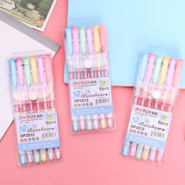 

pen 6-color rainbow six in one fluorescent painting flash diy pastel candy color tick line neutral