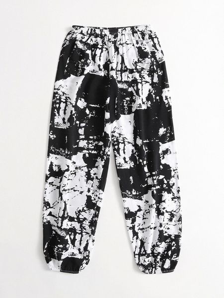 

1pc color-block carrot pants n7qp#, Black;white