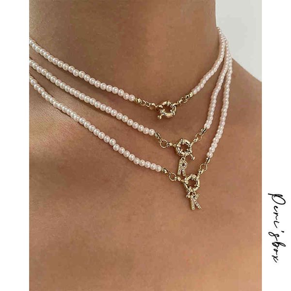 

peri'sbox delicate sparkly zircon a-z alphabet initial necklace gold color toggle clasp shell pearls choker for women, Silver
