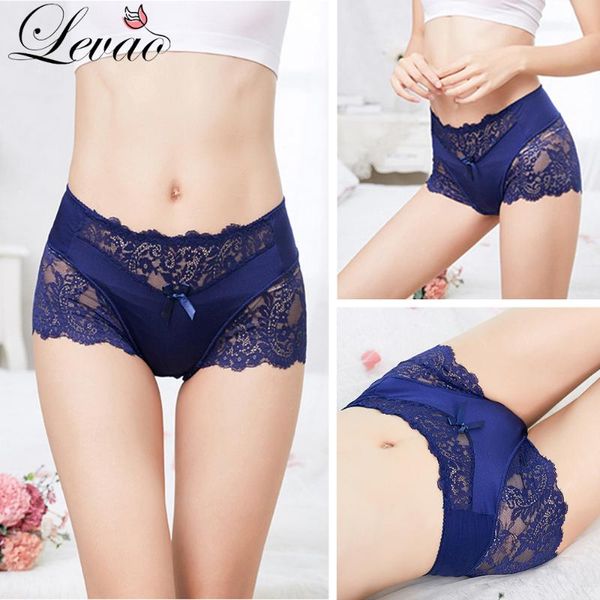 

women's panties levao women high waist large size lace underwear pure cotton breathable nice buttocks hollow brifes cottom file, Black;pink