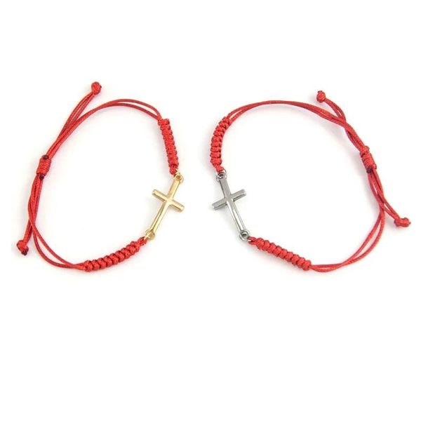 

charm bracelets 100% stainless steel cross bracelet for women handmade braided cotton cord adjustable gold metal, Golden;silver
