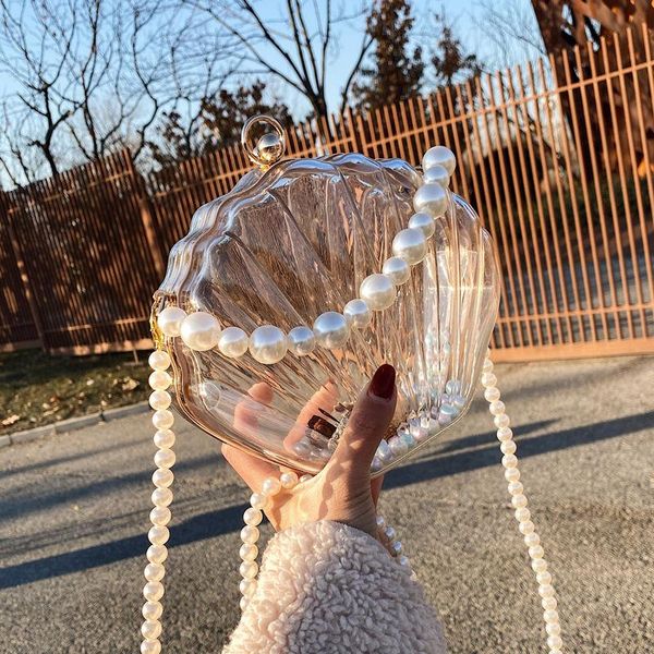 

evening bags western style shell bag transparent small female 2021 fashion pearl hand crossbody