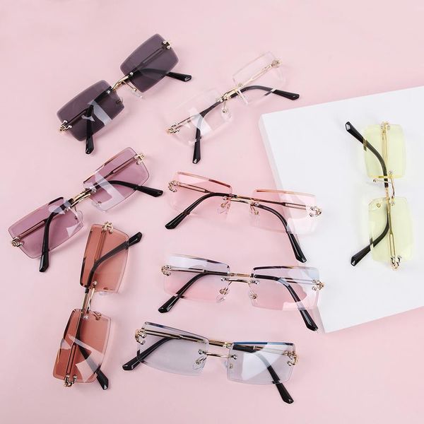 

outdoor eyewear retro sea shades cutting lens sunglasses women brand designer fashion rimless gradient sun glasses ladies frameless eyeglass