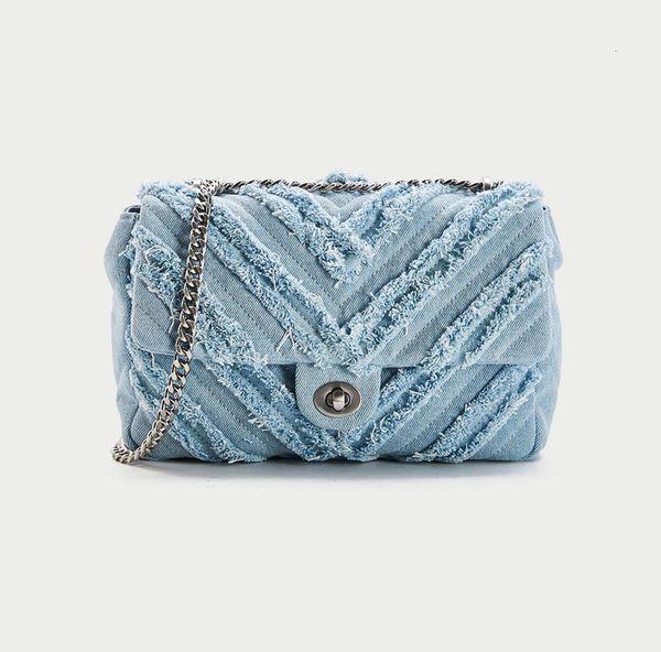

women's bag 2021 autumn and winter trend denim plaid square magnetic buckle chain diagonal single shoulder