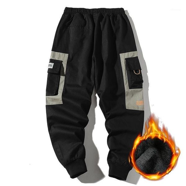 

men's pants winter multi - pocket slacks men youth trend of versatile and velvet overalls for men1 uhde, Black