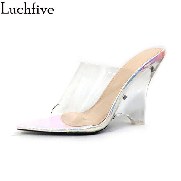 

slippers laser pvc women open toe party shoes summer slides runway transparent wedges for, Black