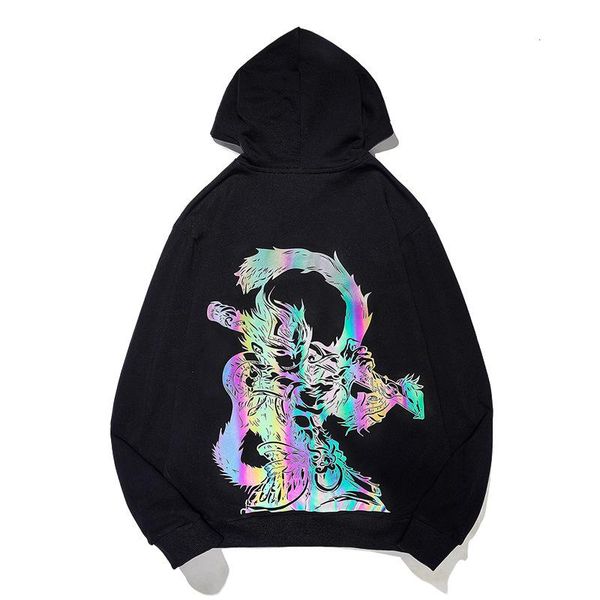 

men's hoodies & sweatshirts color change wukong embroidered characters hooded arrival 2021 quality cotton fashion loose luxury, Black