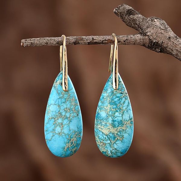 

dangle & chandelier light blue natural stones water drop golden hook earrings women gold luck jewelry, Silver