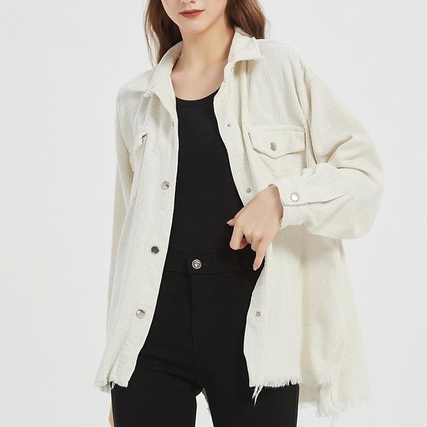 

women's jackets corduroy shirt women 2021 autumn winter fashion wild lapel pocket long sleeve jacket casual retro solid female top, Black;brown