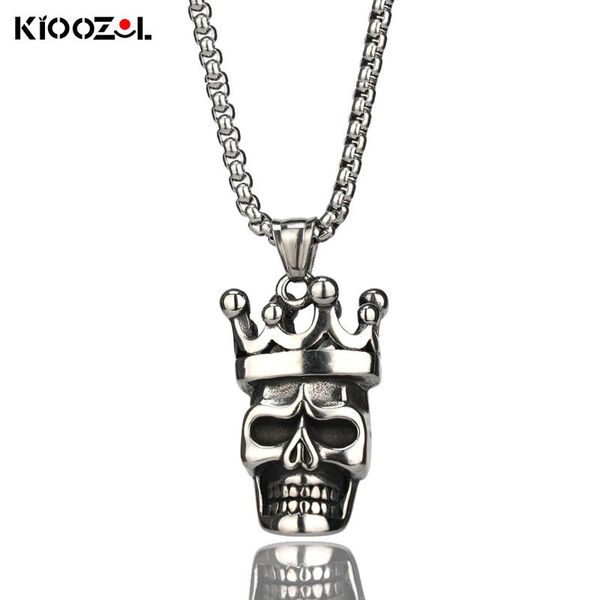

pendant necklaces kioozol skull crown necklace stainless steel silver solid metal for men cold style jewelry 292 ko2