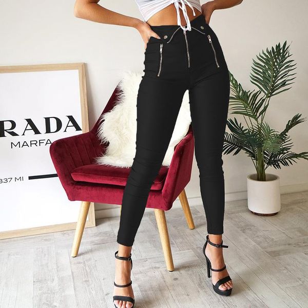 

fashion black trousers female casual legging pants slim fit punk gothic with zipper personality streetwear for lady women's & capris, Black;white