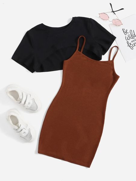 

girls cami fitted dress with super crop she, Red;yellow