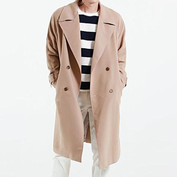 

men's trench coats 2021 men brand coat spring autumn plus size long with belt windbreaker outerwear for fashion loose jackets, Tan;black