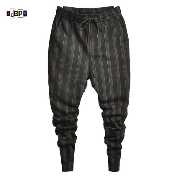 

idopy fashion mens trend stretchy harem jeans drawstring comfy striped comfortable cuffed trousers joggers for male 211111, Blue
