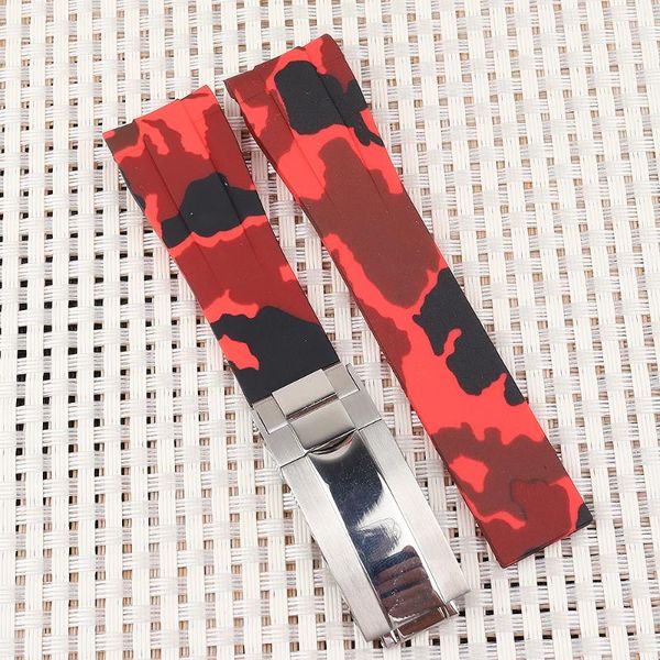 

watch bands 20mm curved ends camo blue red gray green white rubber watchband strap for role rx submarine sub-mariner belt, Black;brown