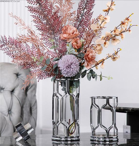 

vases glass container decoration flower vase nordic home transparent creative electroplating process alloy
