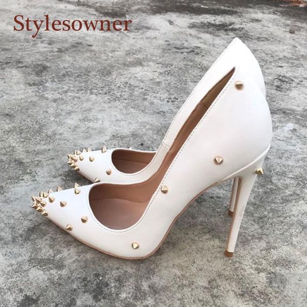 

stylesowner 2021 rivets lady pumps shoes 12//8cm heels slip on pointed toe shallow mouth ol fashionable dress, Black