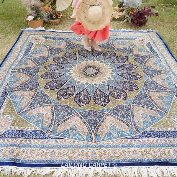 

carpets 8'x8' persian hand-woven indoor silk area carpet qum (zqg353a)