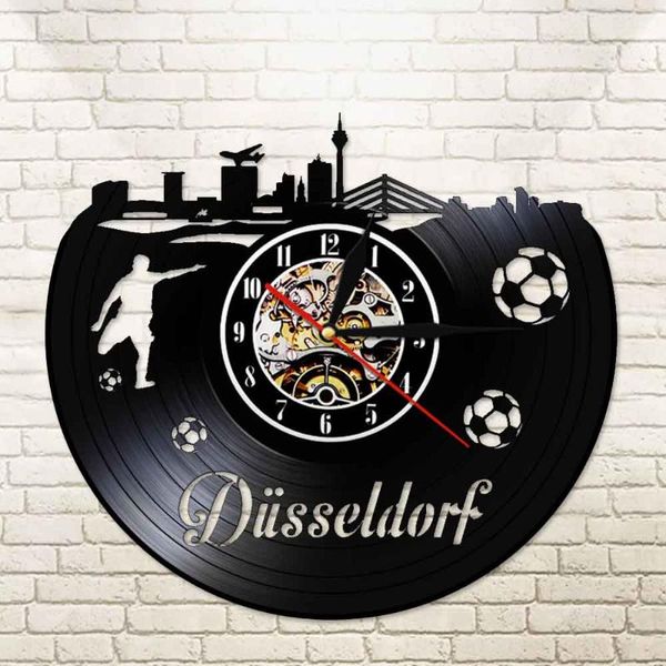 Orologi da parete Orologio da parete con insegna della città di Düsseldorf Orologio vintage da calcio tedesco Paesaggio urbano Paesaggio urbano Luce notturna Regalo da viaggio