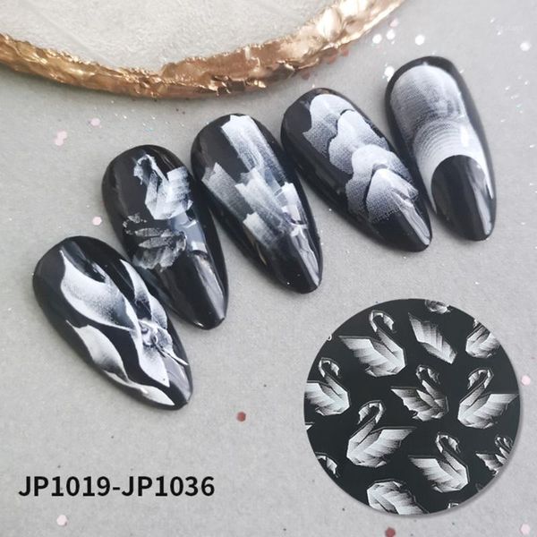 

5d white nail sticker rose feather engraved embosse design transfer decals slider wraps diy art decoration stickers &1, Black