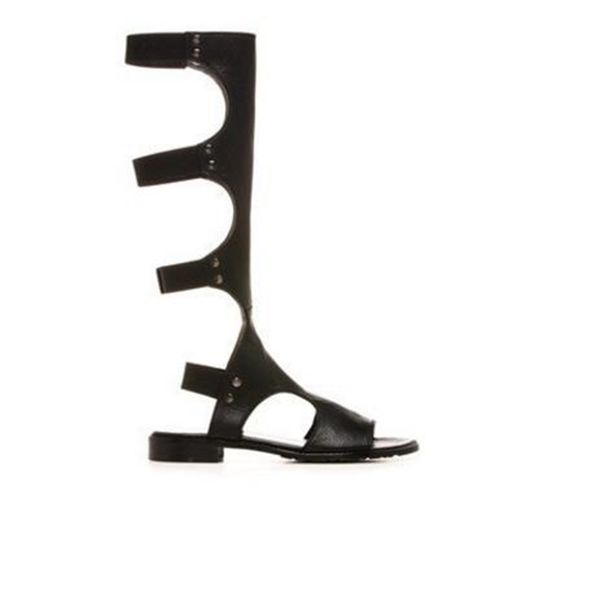 

boot most recent summer black leather at the knee high-rise in sandals toe open-foot gladiator woman high-knee boots