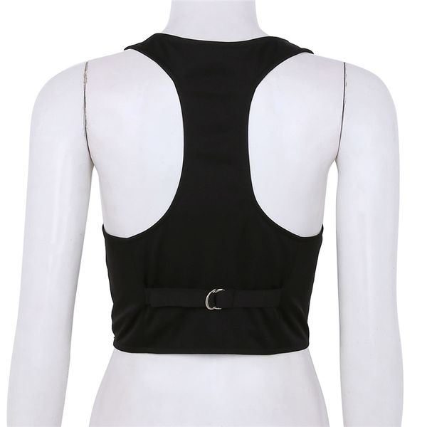 

women autumn spring v-neck button down fitted racer back classic vest waistcoat lady office wear short shirts waistcoat, Black;white