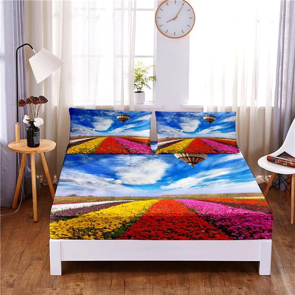 

sheets & sets field digital printed 3pc polyester fitted sheet mattress cover four corners with elastic band bed cases