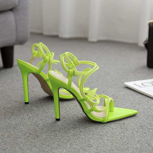 

sandals 2021summer women thin high heels sharp pointed toe ladies green cross-strap stilettos party shoes woman, Black
