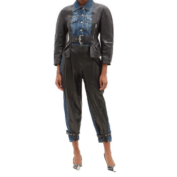 

women's leather & faux 2021 women spring jacket black genuine sheep with denim turn-down collar fashion female autumn coats